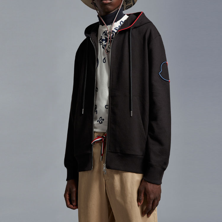 Moncler SS23  Black Logo Jacquard Zip-Up Hoodie Long Sleeve Sweatshirt I10918G0000689A1B999 圖 5