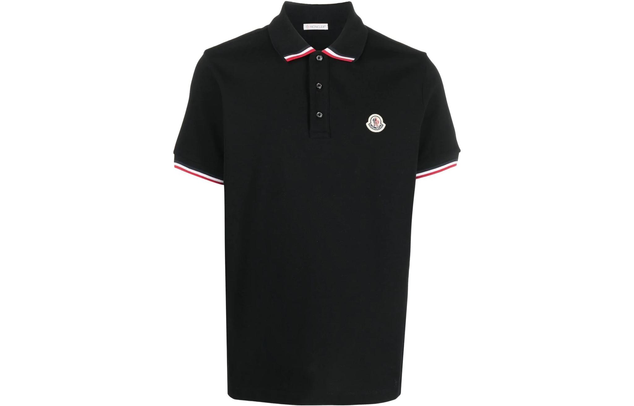 Moncler SS23  Black Logo Patch Short Sleeve Polo Shirt I10918A00015899UR999