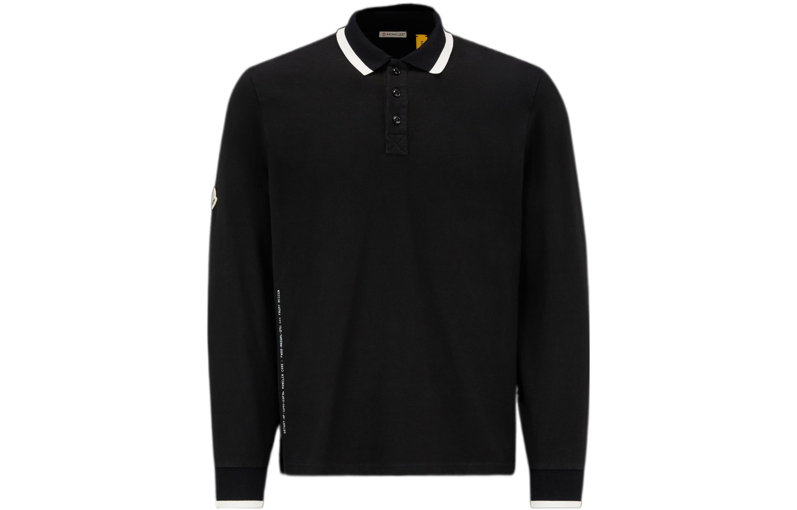 Moncler SS23  Black Long-Sleeve Polo with Contrast Collar and Logo Patch. H209U8D00001899PD999