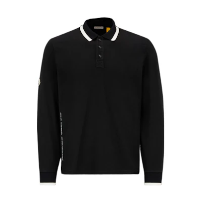Moncler SS23 Black Long-Sleeve Polo with Contrast Collar and Logo Patch. H209U8D00001899PD999
