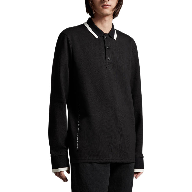 Moncler SS23  Black Long-Sleeve Polo with Contrast Collar and Logo Patch. H209U8D00001899PD999 圖 3