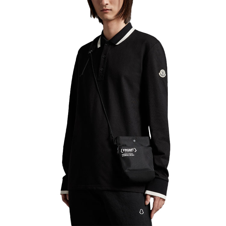 Moncler SS23  Black Long-Sleeve Polo with Contrast Collar and Logo Patch. H209U8D00001899PD999 圖 5