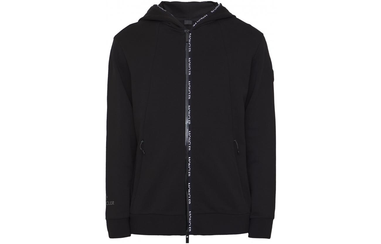 Moncler SS23  Black Long Sleeve Zip Sweatshirt with Logo Collar Print I10918G00039899WD999