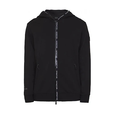 Moncler SS23 Black Long Sleeve Zip Sweatshirt with Logo Collar Print I10918G00039899WD999