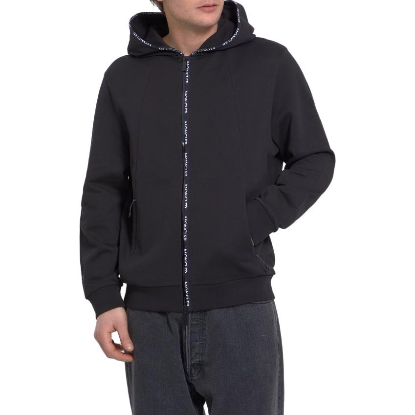 Lookbook Moncler SS23 Baju Hitam Lengan Panjang Zip dengan Cetakan Kolar Berlogo I10918G00039899WD999