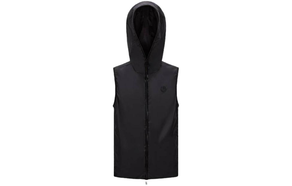 Order Moncler SS23 Jaket Tanpa Lengan Hitam Logo Patch Zip-Up Berhud. I10911A0010768352999