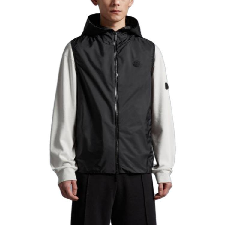 Purchase Moncler SS23 Jaket Tanpa Lengan Hitam Logo Patch Zip-Up Berhud. I10911A0010768352999