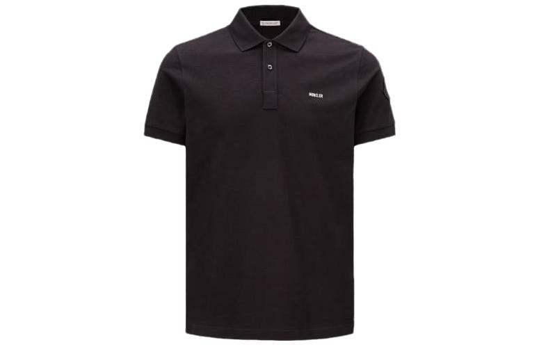 Moncler SS23  Black Solid Logo Print Short Sleeve Polo Shirt. I10918A00014899P0999