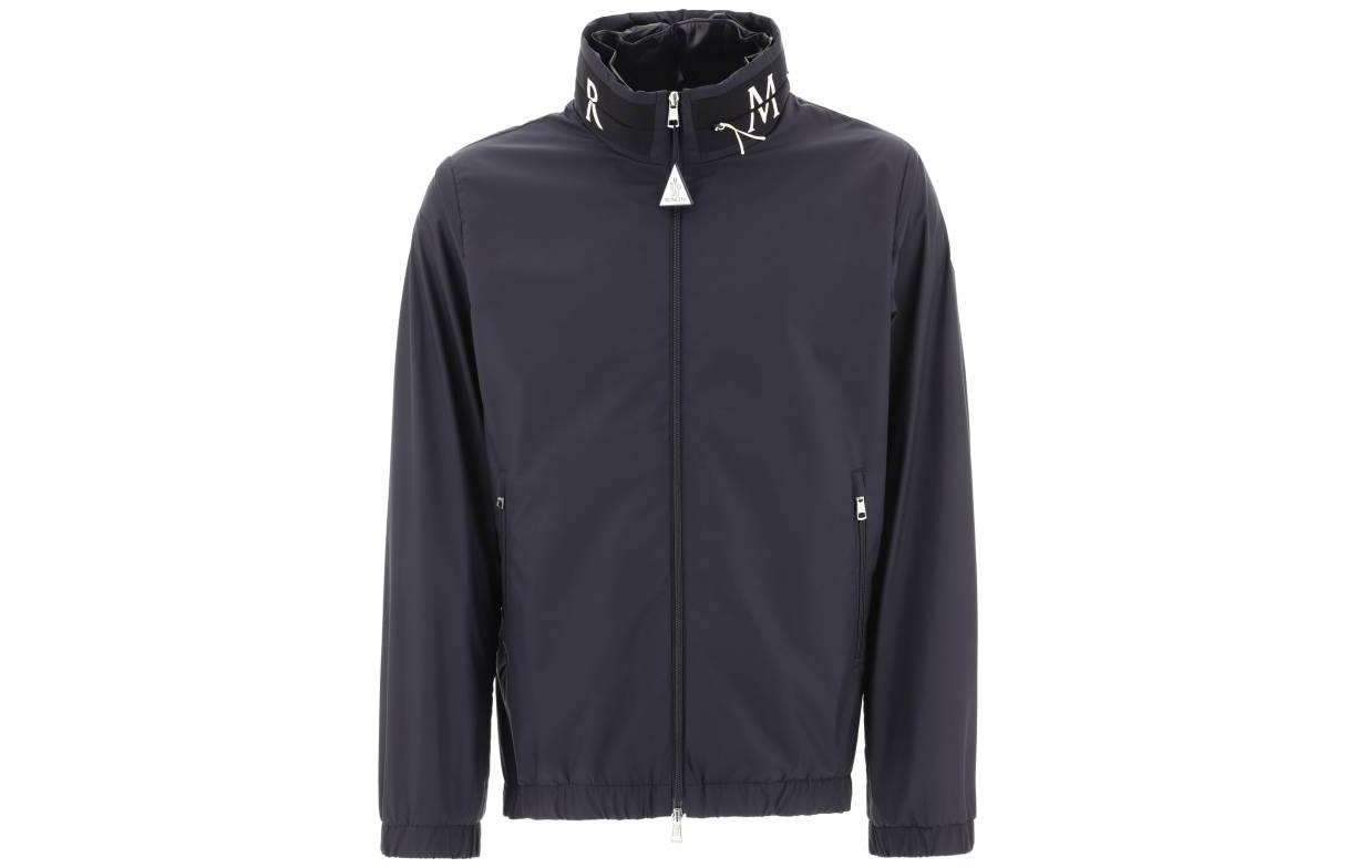 Moncler SS23  Blue Jacket with Letter Print Collar and Zipper. 1A0015454A81778