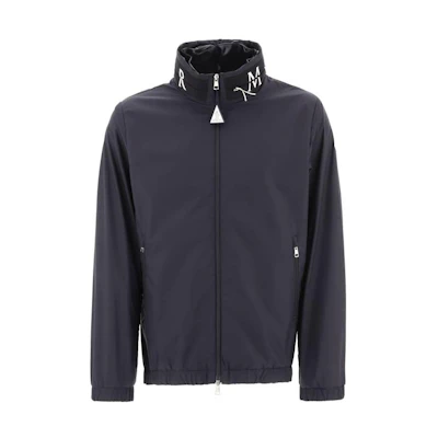Moncler SS23 Blue Jacket with Letter Print Collar and Zipper. 1A0015454A81778