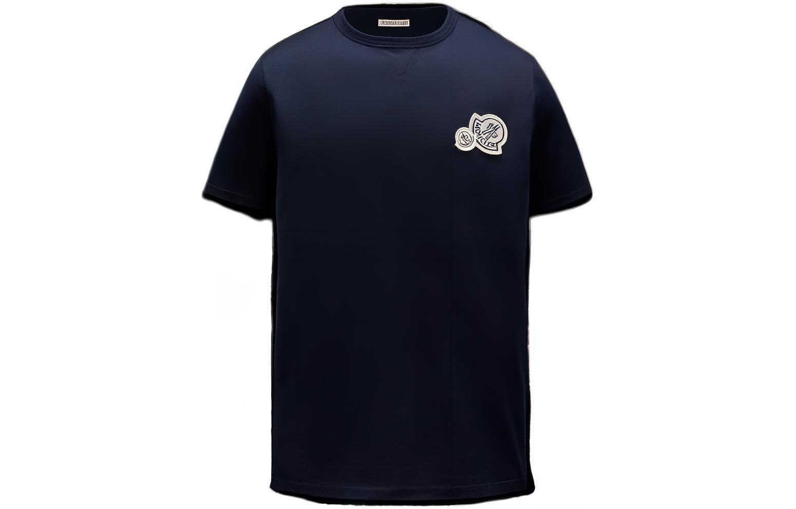 Moncler SS23  Blue Logo Patch Casual Pullover Short Sleeve T-Shirt. I10918C000588390Y773