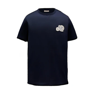 Moncler SS23 Blue Logo Patch Casual Pullover Short Sleeve T-Shirt. I10918C000588390Y773