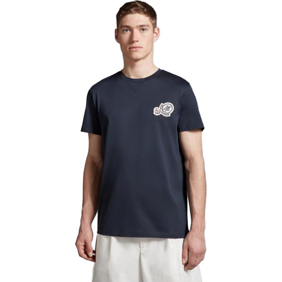 Details for Moncler SS23 Kaos Pendek Biru dengan Logo Patch Casual. I10918C000588390Y773