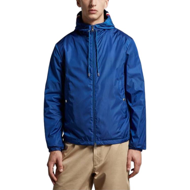 Lookbook モンクレール SS23 ブルー ソリッド ジップアップ フードジャケット ストライプ紐付き I10911A000905415575N