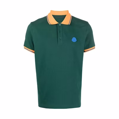 Moncler SS23 Green Polo Shirt with Contrast Trim Collar. I10918A000128445487E