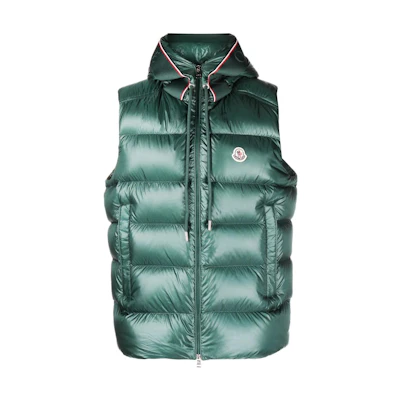 Moncler SS23 Green Sleeveless Vest with Logo Print Hoodie. I20911A00046595ZZ867