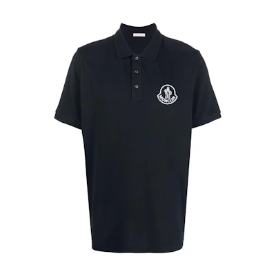 Moncler SS23 Logo Embroidered Cotton Polo Shirt - Navy Blue H10918A000048455677X