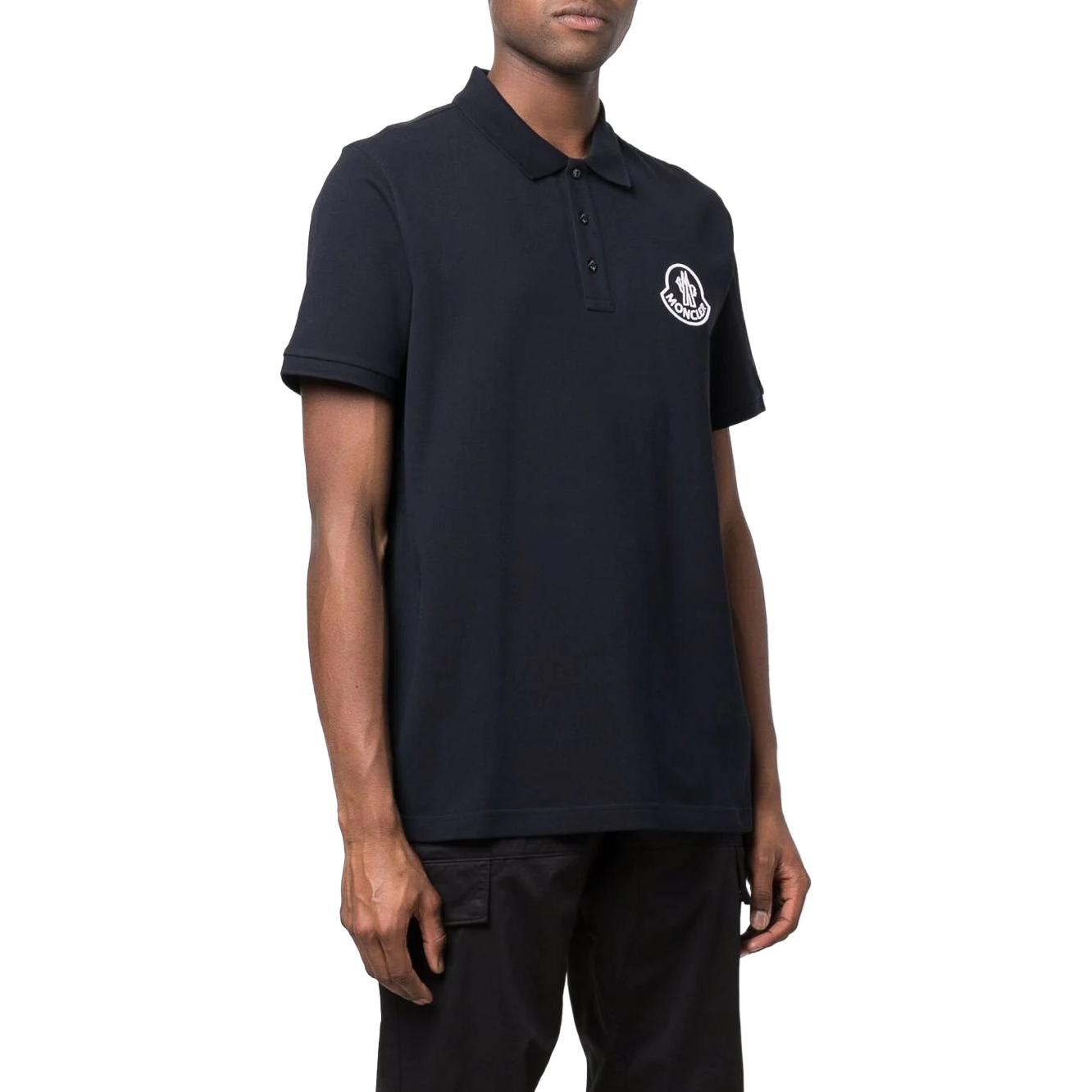 Purchase Moncler SS23  Logo Embroidered Cotton Polo Shirt - Navy Blue H10918A000048455677X