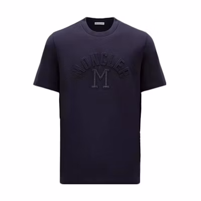 Moncler SS23 Navy Blue Letter Print Crew Neck Short Sleeve T-Shirt I10918C000278390T778