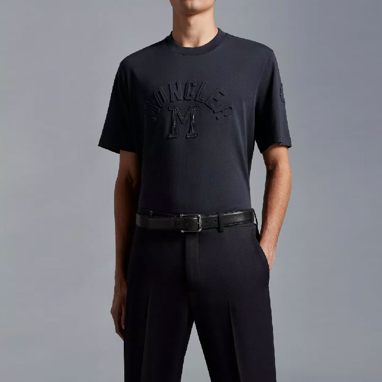 Moncler SS23  Navy Blue Letter Print Crew Neck Short Sleeve T-Shirt I10918C000278390T778 圖 5