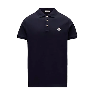 Moncler SS23 Navy Blue Polo Shirt with Solid Logo Patch Design. I10918A000198455677X