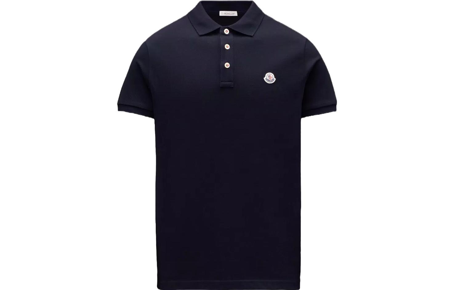 Order Moncler SS23 Baju Polo Biru Tua dengan Rekaan Patch Logo Solid. I10918A000198455677X
