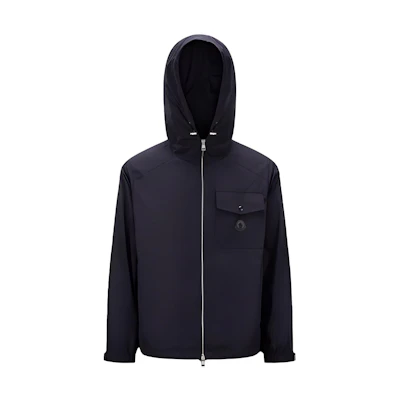 Moncler SS23 Navy Blue Solid Logo Patch Zip-Up Hoodie Jacket. I10911A00132549MF742