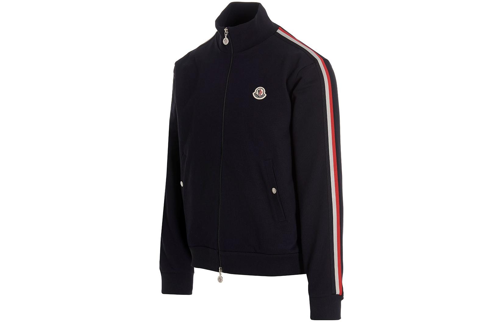 Moncler SS23  Navy Blue Stand Collar Jacket with Striped Trim & Logo. 8G00052V8162778 圖 4