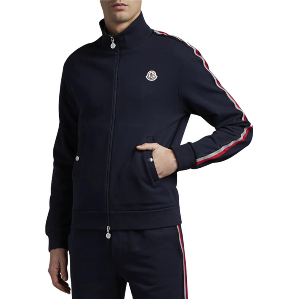Moncler SS23  Navy Blue Stand Collar Jacket with Striped Trim & Logo. 8G00052V8162778 圖 6