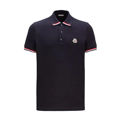 Moncler SS23 Navy Logo Stripe Short Sleeve Polo Shirt. I10918A00015899UR77X