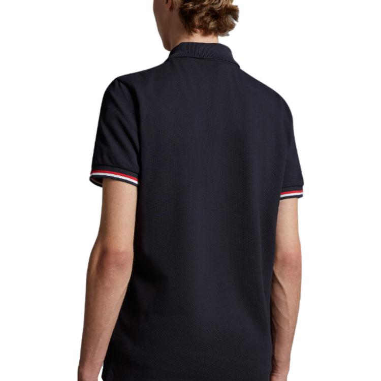 Shop Moncler Polo Manga Corta Azul Marino Logo Rayas SS23. I10918A00015899UR77X