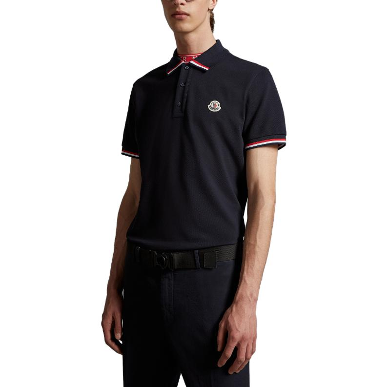 Purchase Moncler Polo Manga Corta Azul Marino Logo Rayas SS23. I10918A00015899UR77X