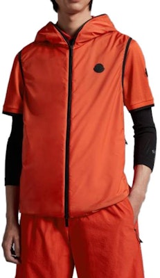 Moncler SS23 Orange Logo Patch Hooded Vest. I10911A001076835245I Shop Moncler SS23 Orange Logo Patch Hooded Vest. I10911A001076835245I