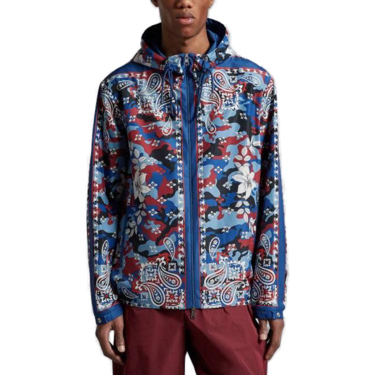 Shop Moncler SS23 Jaket Bercorak Bunga dengan Hoodie. I10911A00162596U0S77