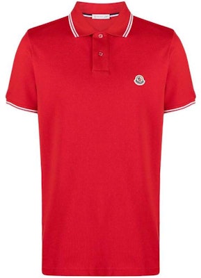 Camiseta Polo Roja Moncler SS23 con Ribete a Rayas y Parche del Logo. I10918A0000684556455 Order Camiseta Polo Roja Moncler SS23 con Ribete a Rayas y Parche del Logo. I10918A0000684556455