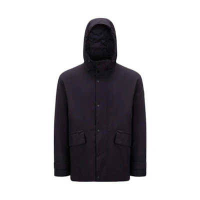 Moncler SS23 Solid Blue Hooded Long Sleeve Down Jacket. I10911C000045958J742