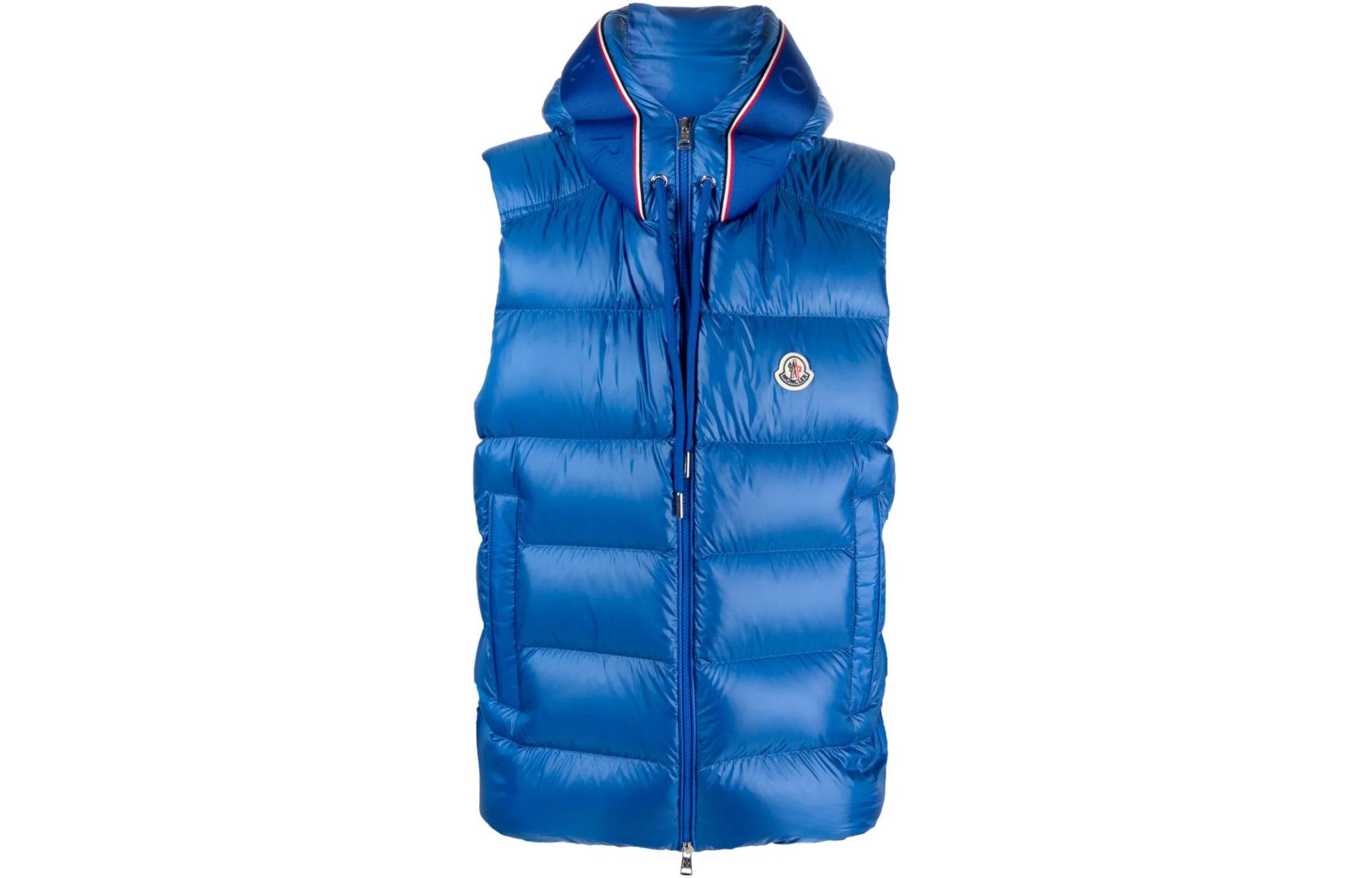 Moncler SS23  Solid Color Logo Print Hooded Sleeveless Vest Blue I20911A00046595ZZ731