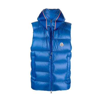 Moncler SS23 Solid Color Logo Print Hooded Sleeveless Vest Blue I20911A00046595ZZ731