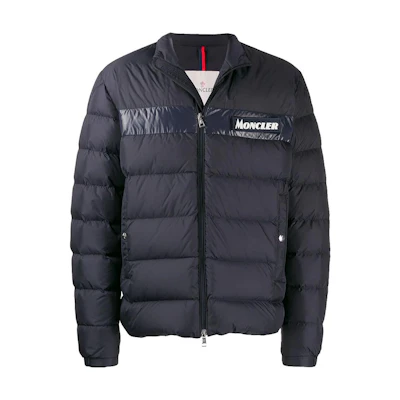 Moncler SS23 Solid Logo Zip-Up Down Jacket - Dark Blue 4194085-68352-742