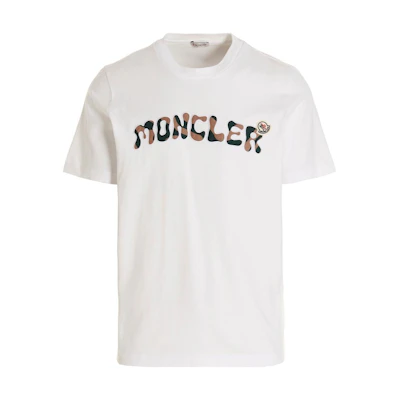 Moncler SS23 White Crewneck T-Shirt with Letter Print Design. 8C000348390T002