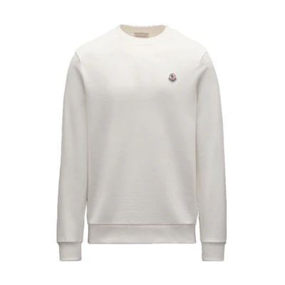 Moncler SS23 White Logo Patch Crewneck Long Sleeve Sweatshirt. I10918G00053809KR034