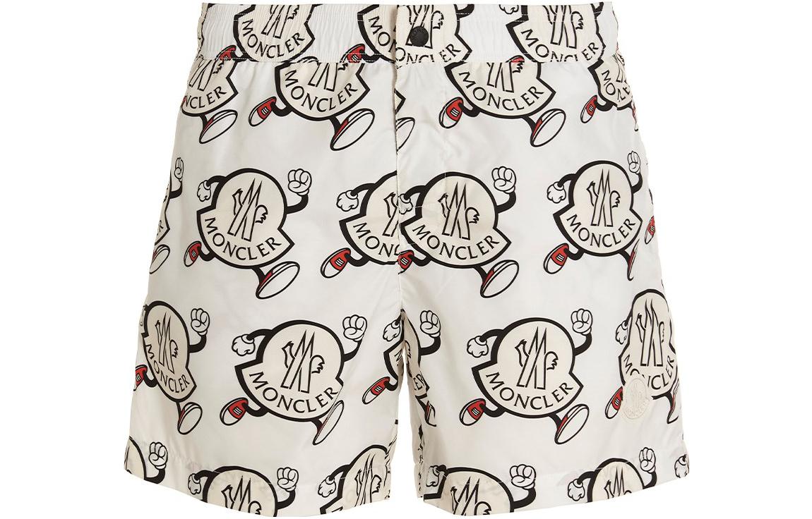 Moncler SS23  White Logo Print Elastic Casual Shorts. 2C00015596UIF09