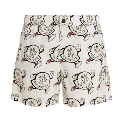 Moncler SS23 White Logo Print Elastic Casual Shorts. 2C00015596UIF09