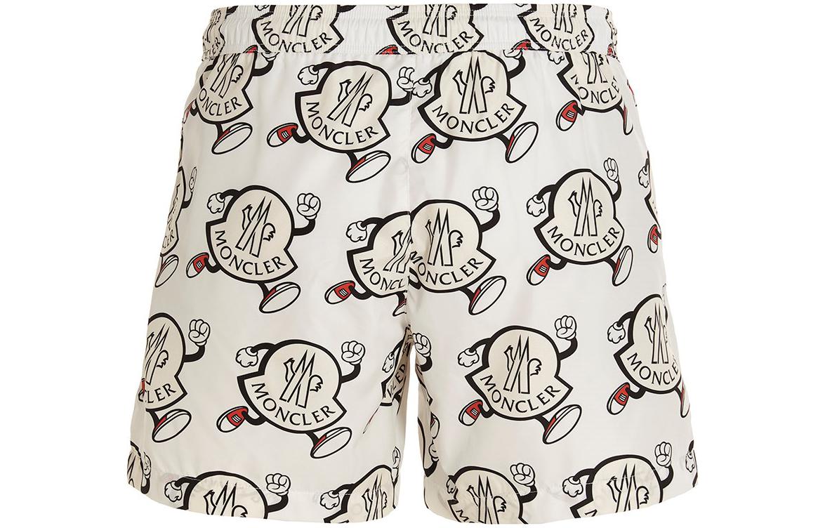 Lookbook モンクレール SS23 ホワイト ロゴプリント エラスティック カジュアルショーツ 2C00015596UIF09