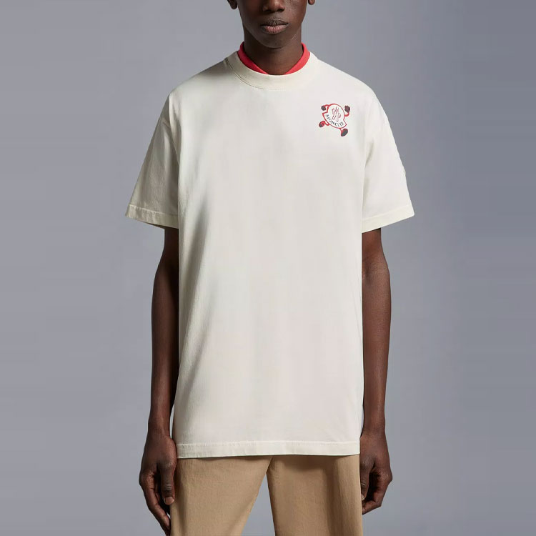 Shop Moncler SS23 白色純色圓領休閒短袖T恤 I10918C00019M2326038