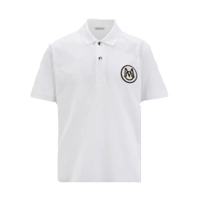 Moncler SS23 White Short Sleeve Polo Shirt with Logo Embroidery Patch. I10918A00002899UR002