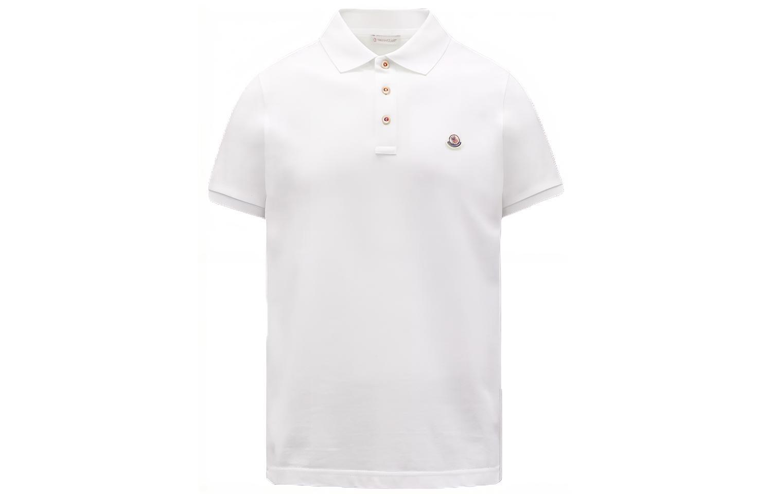 Moncler SS23  White Solid Logo Patch Short Sleeve Polo Shirt. I10918A0001984556001