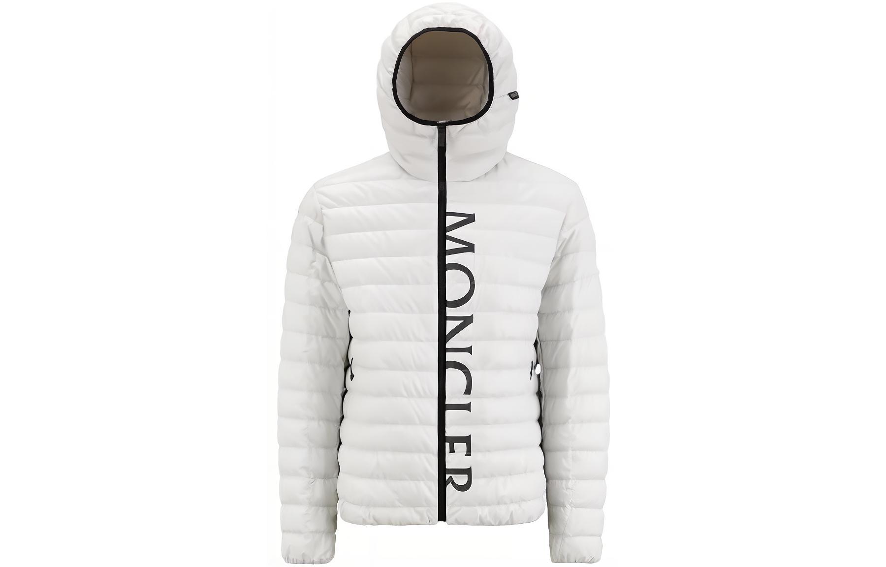 Moncler SS23  White Zip-Up Half-Letter Print Hooded Down Jacket. I10911A00030595OK91R