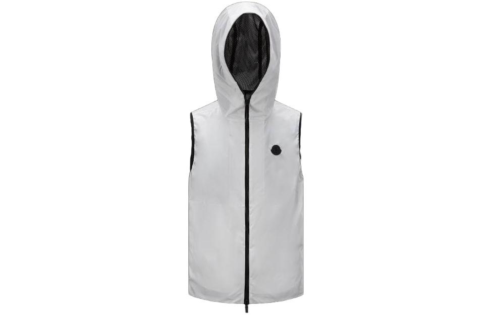 Order Moncler SS23 Jaket Tanpa Lengan Putih Bertudung dengan Logo Patch. I10911A001076835221D