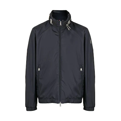 Moncler SS23 Beid Navy Blue Zip-Up Jacket with Hidden Hood I10911A0015454A81